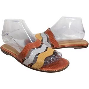 Madewell Sandals Womens 7 Orange Yellow The Wave Slide Colorblock Lizard Leather
